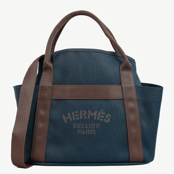 Hermes Grooming Bleu Navy & Feu Canvas Bag - Picture 1 of 16